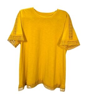 St John's Bay Yellow Crocheted Lace Short Sleeve Dress Tee, Size XL